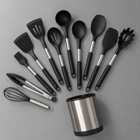 Ensemble d'ustensiles de cuisine en acier inoxydable de 12 pièces, manches isolés contre la chaleur, spatules en silicone sans BPA, ensemble d'ustensiles de cuisine en silicone