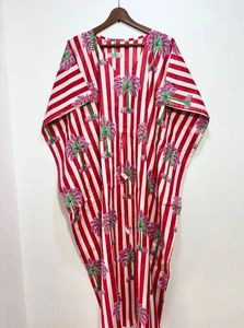 Caftan 100% coton fait à la main pour femmes rayé imprimé fleuri Maxi robe de nuit confortable longueur au sol pour demoiselle d'honneur Resort - Product Image 5