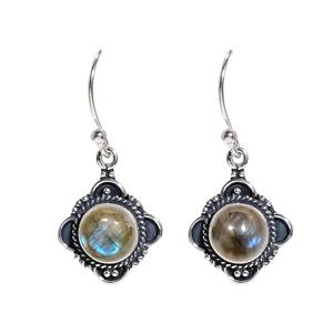 Boucles d'oreilles de style bohème plaquées en argent sterling 925 à la mode pierre précieuse Labradorite bleue lunette en pierre naturelle anniversaire - Product Image 3