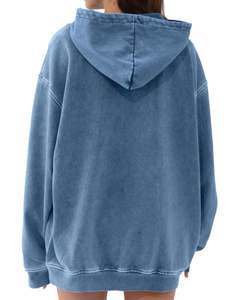 Sweat à capuche en jean délavé à l'acide unisexe surdimensionné Vintage Denim Hoodies Heavyweight Distress Washed Sweatshirt pour couple 2025 - Product Image 5