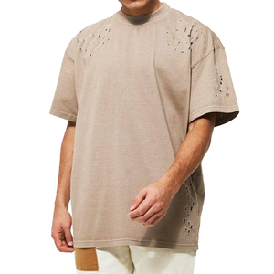 Camisetas desgastadas de gran tamaño de algodón Camiseta de gota en blanco de calidad superior Camiseta desgastada de gran tamaño de manga corta sólida OEM - Product Image 1