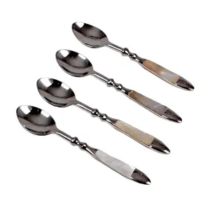 Juego de cucharas de diseño vintage de lujo en acero inoxidable con mango de diseñador acabado perfecto para uso en cubiertos de postre - Product Image 1