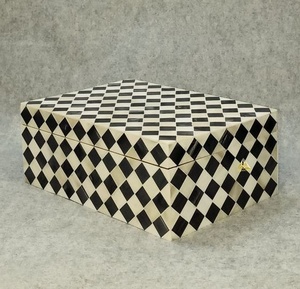 Organizador de caja de joyería de madera con incrustaciones de hueso con acabado pulido Natural, cuadrados de cuerno negro para mujer y niña para almacenamiento y embalaje - Product Image 1