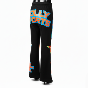 <b>Women</b> Flare Pant Premium Heavy 300 GSM Cotton Blend Fleece Black Statement Graphic Panels Custom Logo <b>Women's</b> Pant - Product Image 5