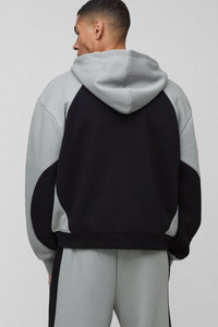 Alta calidad carbón de gran tamaño Boxy Color Block Homme impreso Zip Up a través de las sudaderas con capucha de algodón mezclado personalizado al por mayor - Product Image 2