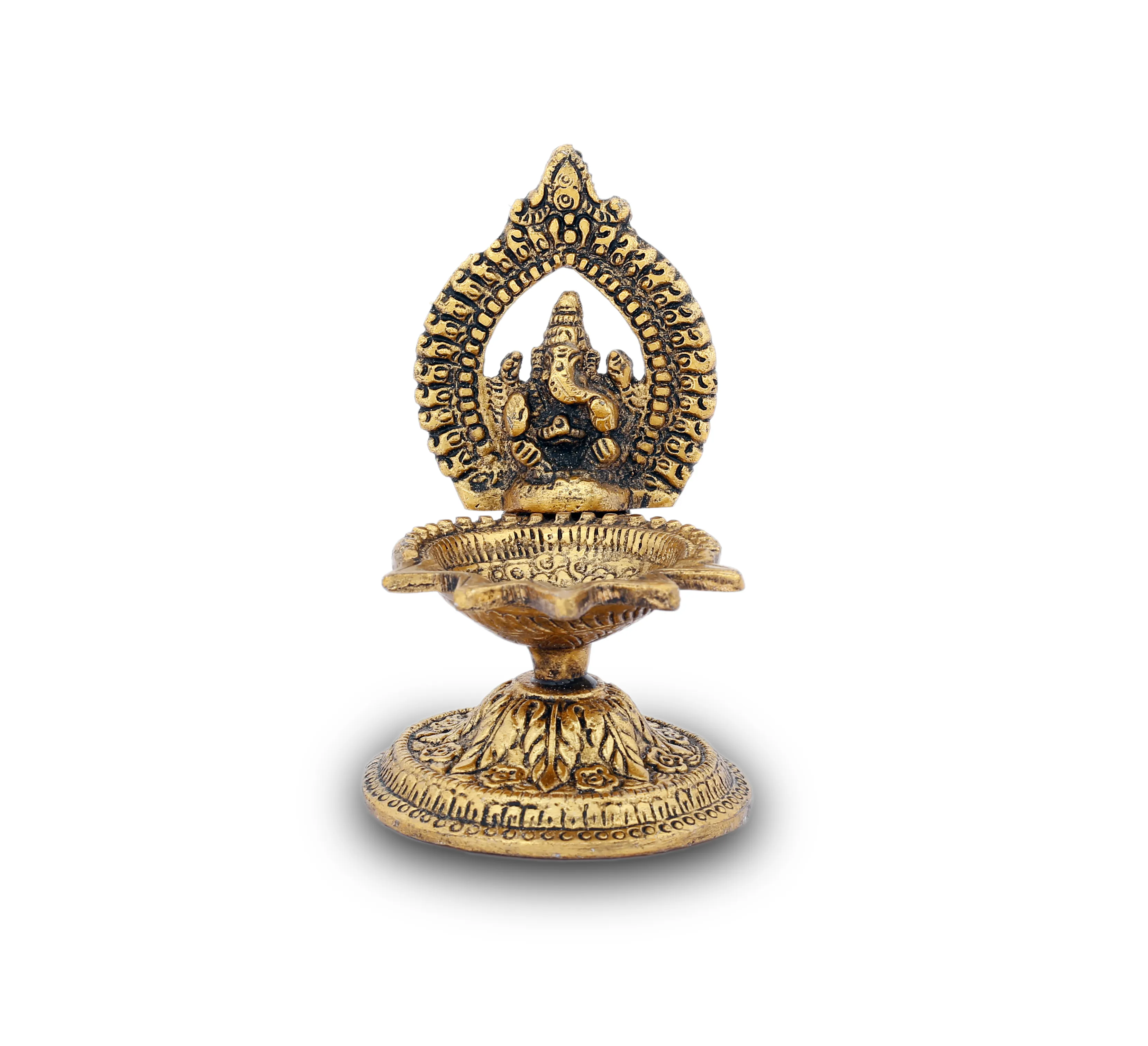 Baru Datang Aluminium Berlapis Emas Ganesh Idol Deepak untuk Dekorasi Rumah Diwali Dekorasi Tempat Lilin dan Item Hadiah