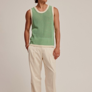 Summer Beach Custom Cotton Hollow High Twist Cotton <span class=keywords><strong>Crochet</strong></span> Loose Sleeveless Top Knitted Vest Men's Sweater - Product Image 2
