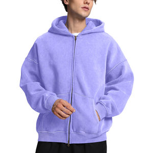 2025 OEM ODM unisexe fermeture éclair à capuche plaine fermeture éclair sweats surdimensionné lavage à l'acide à manches longues basique polaire tissu coton fermeture éclair - Product Image 4