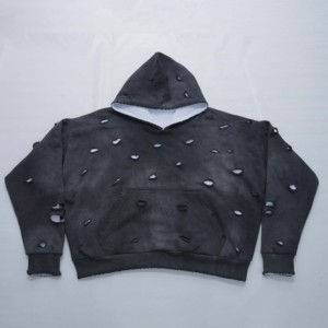 Sweat à capuche en coton 100% respirant, écologique, coupe classique vintage, imprimé délavé à l'acide, design streetwear, thermique - Product Image 3