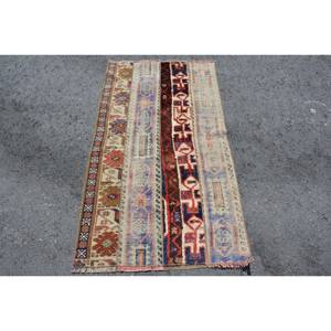 Alfombra Kilim Turca Vintage Ecológica Tradicional Beige Roja 2.7 x 4.8 pies con Retazos de Lana y Base de Látex para Comedor, 10mm, Abstracta - Product Image 1