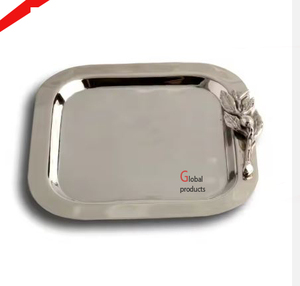 Plateau de portion en métal fini argenté de forme carrée classique avec conception de feuille pour l'hôtel à la maison - Product Image 1