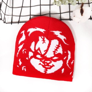 Bonnet à motif de logo personnalisé OEM pour hommes Chapeaux d'hiver à tricoter en jacquard noir à la mode Coupe-vent Crâne Acrylique Sport Style Hip Hop - Product Image 3