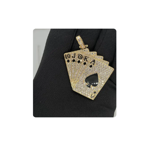 Hiphop Iced Out 14kt Oro sólido Naipe Straight Flush Pendant con diamantes de laboratorio para fiestas - Product Image 3