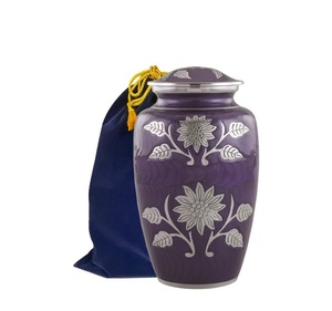 โกศบรรจุอัฐิสีม่วงลายดอกทานตะวันขนาดใหญ่ สำหรับงานศพและงานรำลึก บรรจุอัฐิได้ 200 ปอนด์ พร้อมถุงกำมะหยี่ - Product Image 4