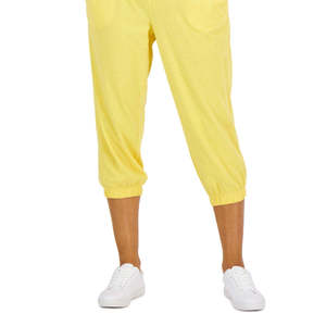 Pantaloni Capri da Donna ID Ideology Stile Retrò a Vita Alta Gialli Traspiranti a Zampa d'Elefante con Tecnica Stropicciata per l'Estate - Product Image 5