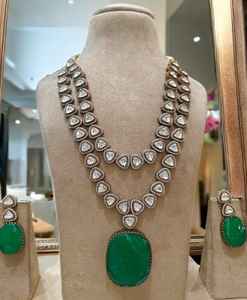 <b>Gold</b> Plated Luxury Designer Polki <b>Necklace</b> <b>Set</b> with <b>Earrings</b> Bridal Jewelry for Wedding & Party Celebration - Product Image 2