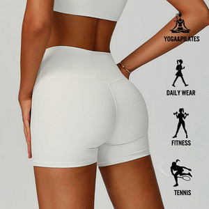 Seamless Ribbed <b>Yoga</b> <b>Shorts</b> <b>Women</b> High Waist Butt Lifting Workout <b>Shorts</b> Gym Fitness OEM Custom Logo Bulk Supplier - Product Image 3