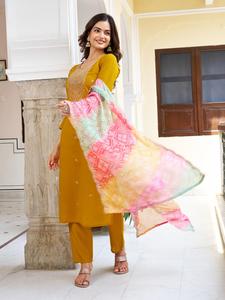 Costume Salwar en tissu de soie Chanderi indien pakistanais tendance, dernier modèle exclusif pour femmes, élégant, nouveau, pour les fêtes, les mariages, les occasions décontractées - Product Image 5