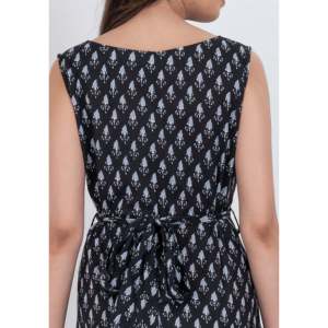 Vestido Midi de Algodón sin Mangas con Estampado Floral Negro para Mujer, Transpirable y de Alta Calidad, con Cinturón en la Cintura, Ideal para Fiestas de Verano en la Playa - Product Image 4