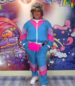 Conjuntos holgados de gran tamaño, chándales, bloque de Color para mujer, 2 piezas, 80s, 90s, conjunto de chándal con chaqueta cortavientos de manga larga - Product Image 6