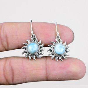 925 solide en argent Sterling Spinner Larimar pierres précieuses boucles d'oreilles haute qualité femmes et filles Fine Dangle Collection boucles d'oreilles bijoux - Product Image 1