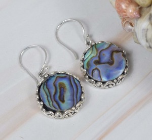 เปลือกหอยเป๋าฮื้อ 925 เงินสเตอร์ลิงธรรมชาติทรงกลมอัญมณีออกแบบตะขอต่างหูเครื่องประดับทําด้วยมือของขวัญผู้หญิงสําหรับวันเกิด - Product Image 4