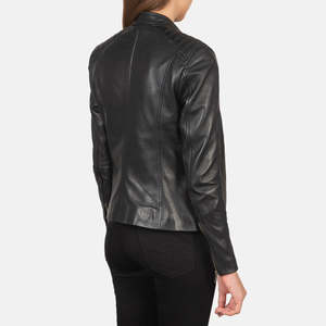 Kelsee Stand Collar <b>Biker</b> <b>Jacket</b> in Black Leather for Autumn - Product Image 5