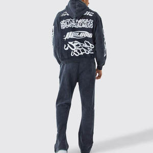 Survêtement homme en coton mélangé avec logo personnalisé durable confortable respirant vêtements de sport deux pièces tenue de gym - Product Image 2