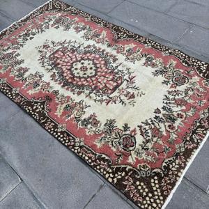 3.7x6.7 ft Rug, Vintage Turkish Rug, <b>Red</b> <b>Wool</b> Rug - Product Image 2
