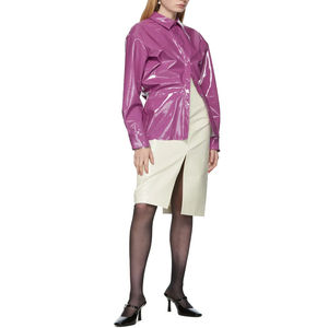 Chemise formelle boutonnée en cuir véritable pour femme, coupe ample, hiver, avec design streetwear, couleur unie, vêtement d'extérieur tendance - Product Image 5