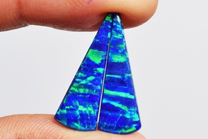 Pendientes de ópalo de fuego azul y verde brillante para mujer, aretes, gemas, Ópalo de fuego, hecho a mano, tamaño de cabujón de 22x6x2,5 MM - Product Image 3