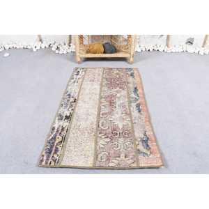 Alfombra Turca Vintage de 1.8x3.1 pies (54x93 cm), Alfombra de Lana con Estampado Animal Beige - Product Image 1