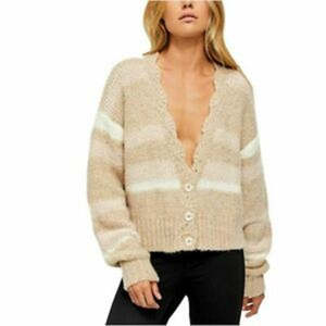 Cardigan Lungo da Donna Free People a Righe, Manica Lunga, Taglia S, Bianco, in Lana, Stile Bohémien con Bottoni, per Autunno e Inverno - Product Image 1