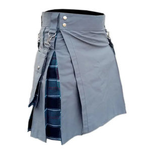 Kilt Híbrido Escocés Gris Tartán para Hombre, 100% Algodón, con Logotipo Personalizado, Tuba de Cuero, Accesorio para Instrumento Musical - Product Image 4