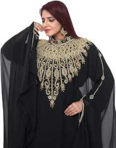 Robe moderne marocaine modeste et islamique pour femmes brodée à la main paillettes perles manches complètes longueur de plancher cristal grande taille - Product Image 4