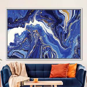 Toile murale en marbre bleu marine : impression abstraite moderne, 1P : encadrée de blanc - Product Image 1
