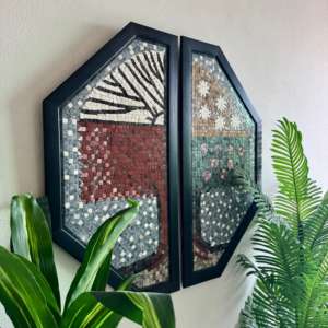 Cadre mural en pierre de style Art déco fait à la main avec revêtement en PVC - Design abstrait de l'arbre de vie, forme personnalisable pour la suspension - Product Image 1