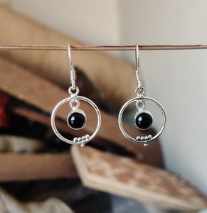 Black <b>Onyx</b> Gemstone Drop <b>Earrings</b> Women's 925 Sterling Silver Gold Plated Boho Style Trendy Handmade Wedding Party Gift - Product Image 3