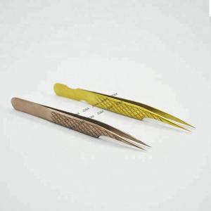 ชุดแหนบแยกขนตา2ชิ้นทำจากสเตนเลสสตีลปลายละเอียดสีทองและสีบรอนซ์สำหรับการต่อขนตา - Product Image 1