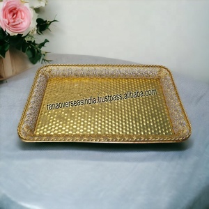 Bandeja de Servicio Cuadrada de Metal Dorado de Estilo Europeo Moderno, de Lujo, en Oferta, para Hoteles, Decoración del Hogar, Diwali - Product Image 4