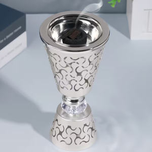 Luxury <b>Silver</b> Metal Incense <b>Burner</b> with Cutwork Design Crystal Base Bakhoor Oud Charcoal <b>Burner</b> for Arabic Home Decor & Gifting - Product Image 4