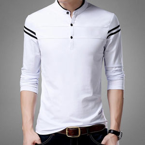 Venta al por mayor de alta calidad de los hombres de manga larga de cuello mandarín Camisetas Diseño Botón Polo Camiseta - Product Image 1