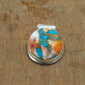 Natural <b>Large</b> Orange Spiny Oyster Turquoise <b>Pendant</b> <b>Necklace</b> 925 Sterling Silver Jewelry Unique Gift for Women - Product Image 2