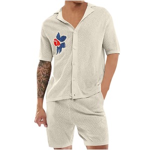 2025 dernière conception usine en gros logo personnalisé hommes broderie conception chemises à manches courtes décontracté t-shirt double ensemble - Product Image 1