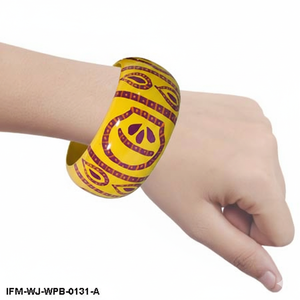 Handmade Yellow <b>Wooden</b> Painted <b>Bangle</b> Wide Chunky Wood Cuff Bracelet Hand-Painted Folk Art Jewelry - Product Image 4