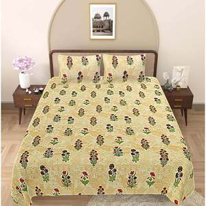 Beige & Green Floral 240 TC 100% Cotton Bedsheet Set Super <b>King</b> <b>Size</b> with 2 Pillow Covers 3-Piece Set (SHKV1075) - Product Image 2