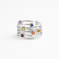 Penjualan Panas Cincin Multi Band Gaya Knuckle Batu Permata Tujuh Chakra Alami Perak Sterling 925 yang Indah untuk Wanita Pesta Pernikahan Emas.