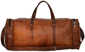 Bolsa de lona vintage de cuero marrón con cierre de cremallera y bolsillo frontal para viajes estilo fin de semana - Product Image 6