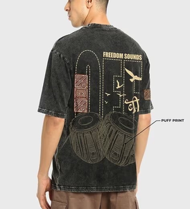 เสื้อยืดผู้ชายคุณภาพพรีเมียม ผลิตโดย OEM ผ้าฝ้าย 100% ทรงโอเวอร์ไซส์ ไหล่ตก ล้างสีแบบสโตนวอช พิมพ์ลายกราฟิก 240 GSM - Product Image 3