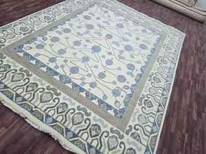 Tapis en laine bleu clair fait à la main au design moderne oushak noué à la main pour la maison ou le pique-nique Taille personnalisable de 5x8 à 10x12 - Product Image 3